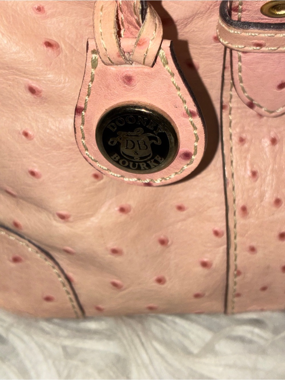 Dooney & Bourke Pink ostrich leather domed satchel purse - Picture 3 of 16